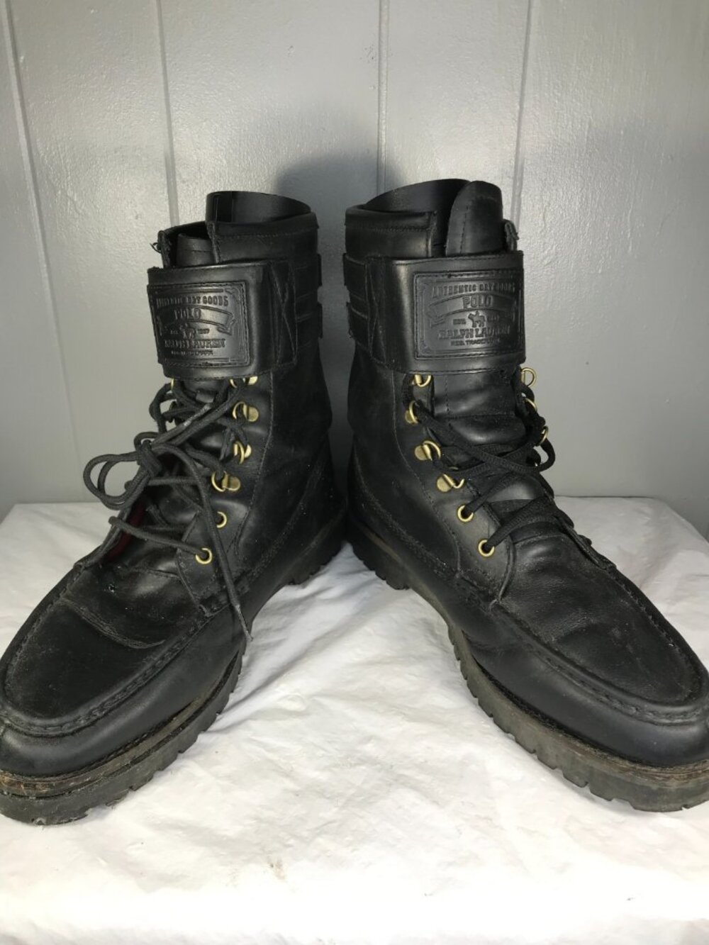 VTG Polo Ralph Lauren Wolcott Double Buckle Black Leather Biker Boots Men’s 13D